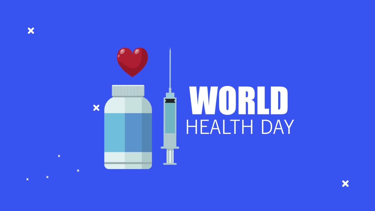 '세계 건강의 날'을 기념하기 위해 주사기와 약병에 글자를 붙였다.