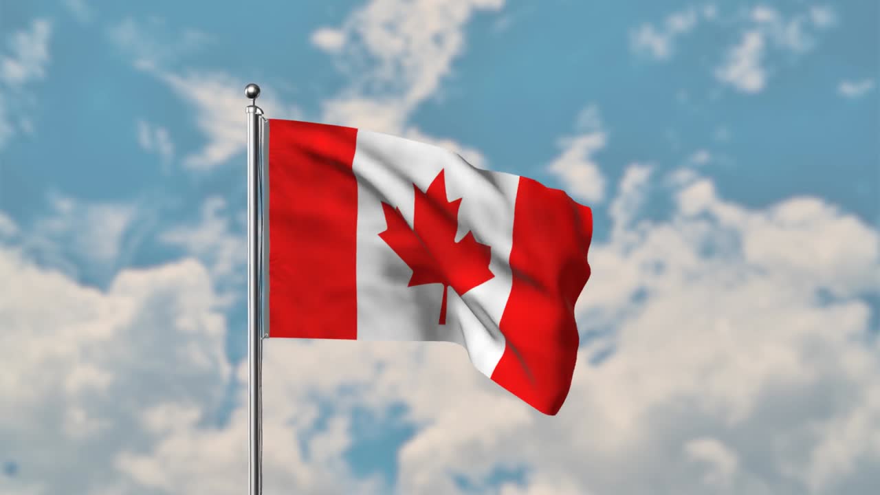 bandera de canadá ondeando en el cielo azul video realista 4k