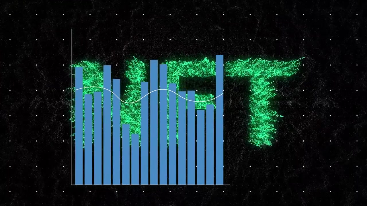 검은색 배경의 금융 그래프 및 NFT 애니메이션