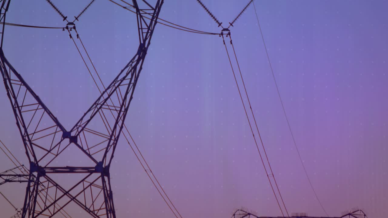 Data pulse sparking overlays, pylon staying dark as grid, bars and waves rising to show energy