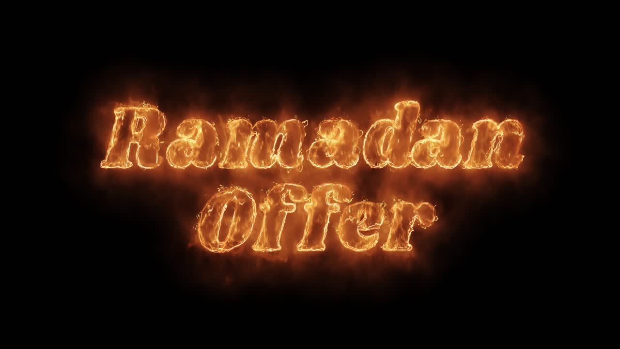 Ramadan offer word hot animated burning realistic fire flame and smoke seamlessly loop animation on