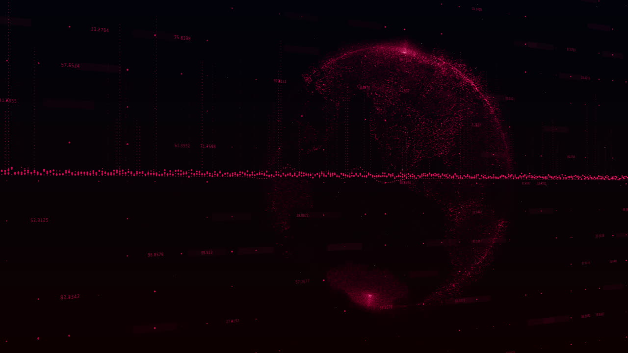 Pink graph and globe moving against black background