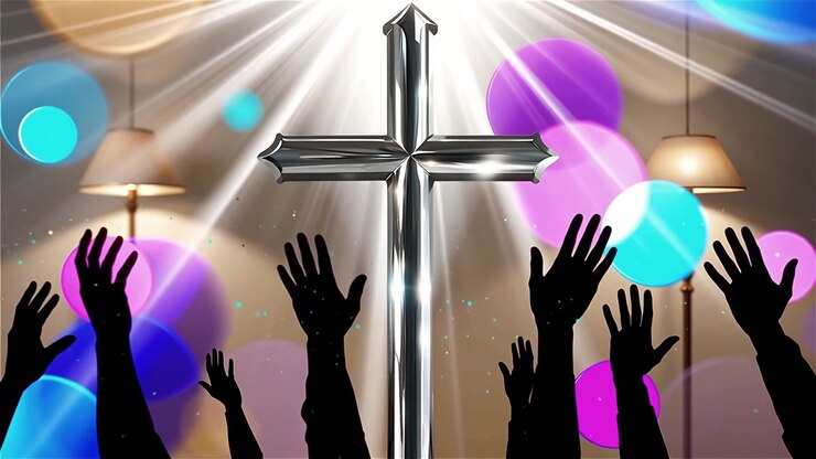 Christian Cross Heavenly Light Worship Background