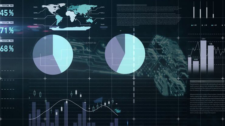 Animation of statistics and data processing with online security key on screen