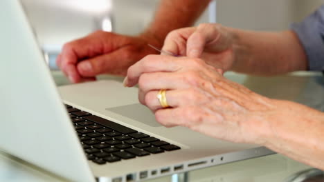 senior couple using laptop to shop online