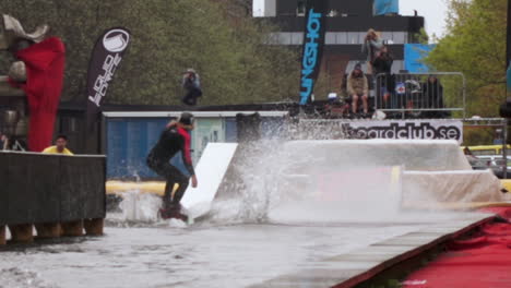 wakeboarding competition in urban setting