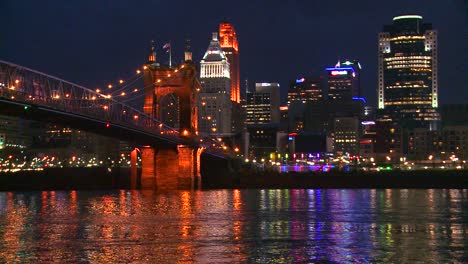 light reflects off the ohio river with the city of cincinnati ohio background