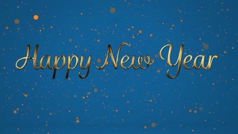 Animation-of-happy-new-year-text-over-gold-spots-falling-on-blue-background