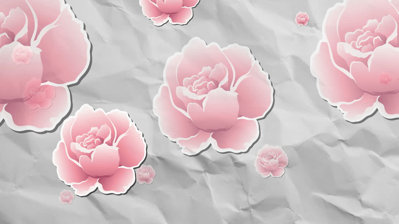 Animating pink flowers over crumpled paper background