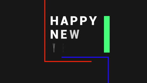 Feliz-Año-Nuevo-Con-Un-Patrón-De-Líneas-Coloridas-En-Degradado-Negro