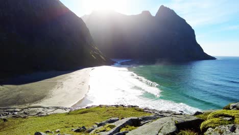 stunning beach and mountain landscape in lofoten islands, norway