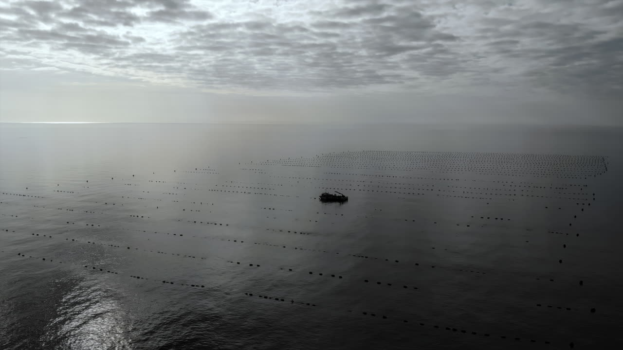Monochromatic Seascape with Boat and Cloudscape