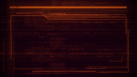 abstract orange looping display background dossier with data and screen distortion