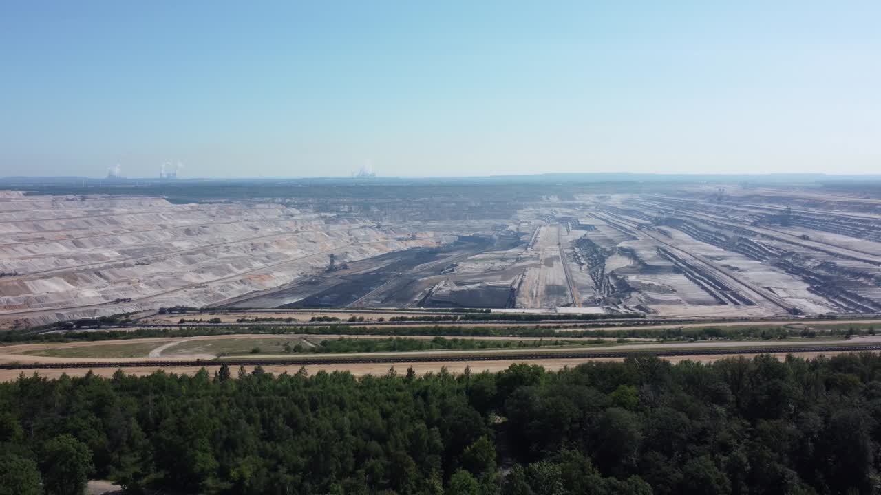 Hambach opencast lignite mine in the Rhenish lignite mining area near Düren in Germany, Aerial downwards
