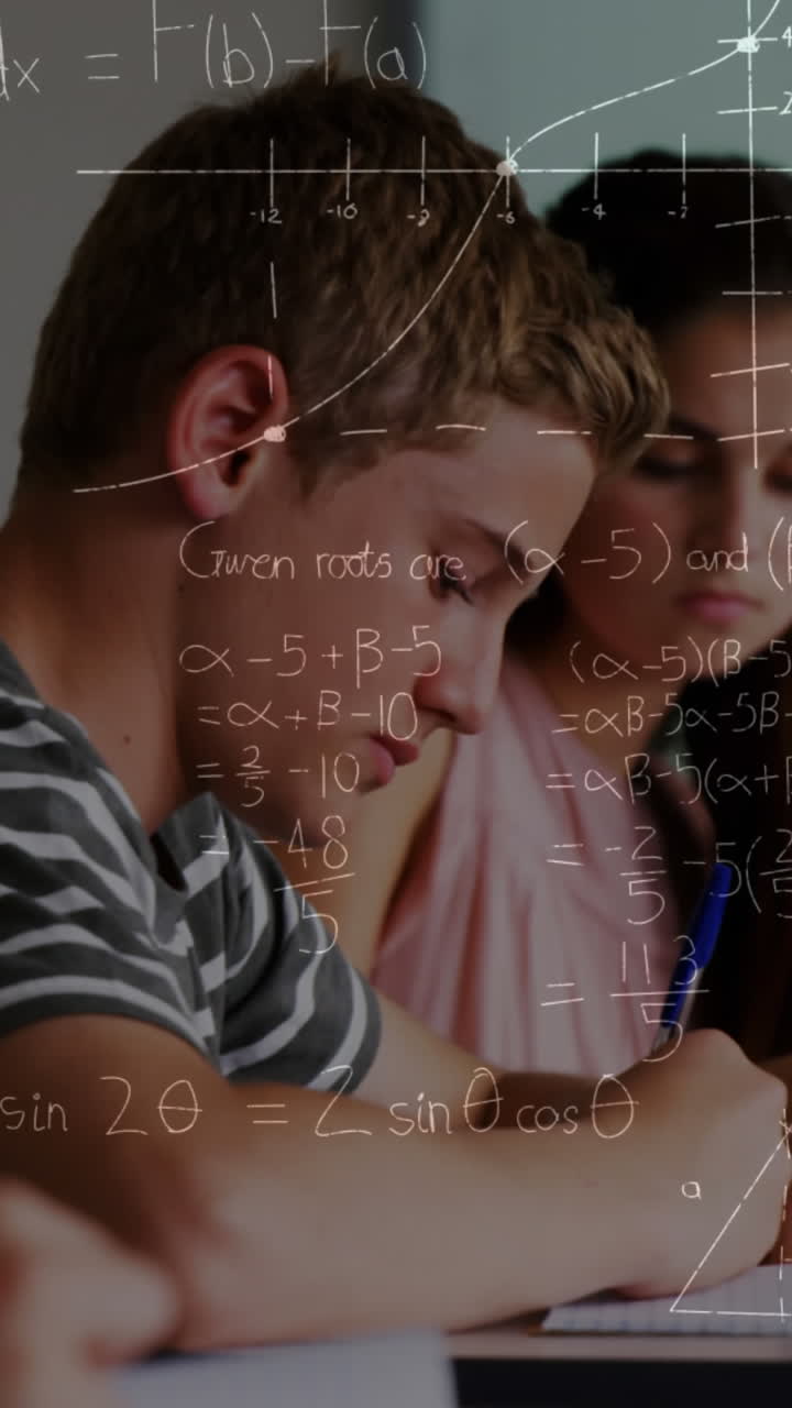 Animation of mathematical formulas over students in classroom