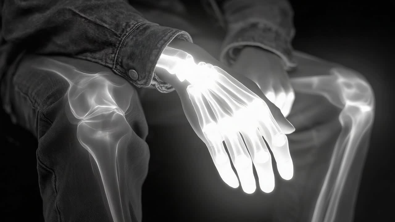 An Intriguing Display of Human Anatomy: Close-Up Views of an X-Ray of a Hand and Leg Highlighting the Complex Structure of Bones and Joints in Motion