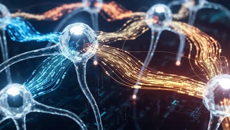 an engaging visual exploration of neural networks with data flow representation, showcasing interconnected neurons and their dynamic electromagnetic activity