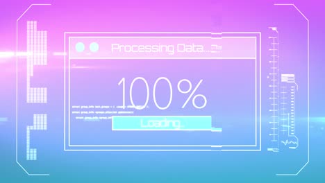 animación del procesamiento de datos sobre la pantalla sobre un fondo rosa a azul
