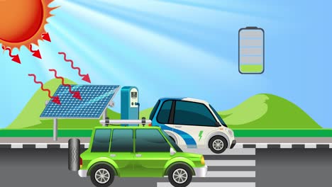 vehicles changing, charging at solar-powered station