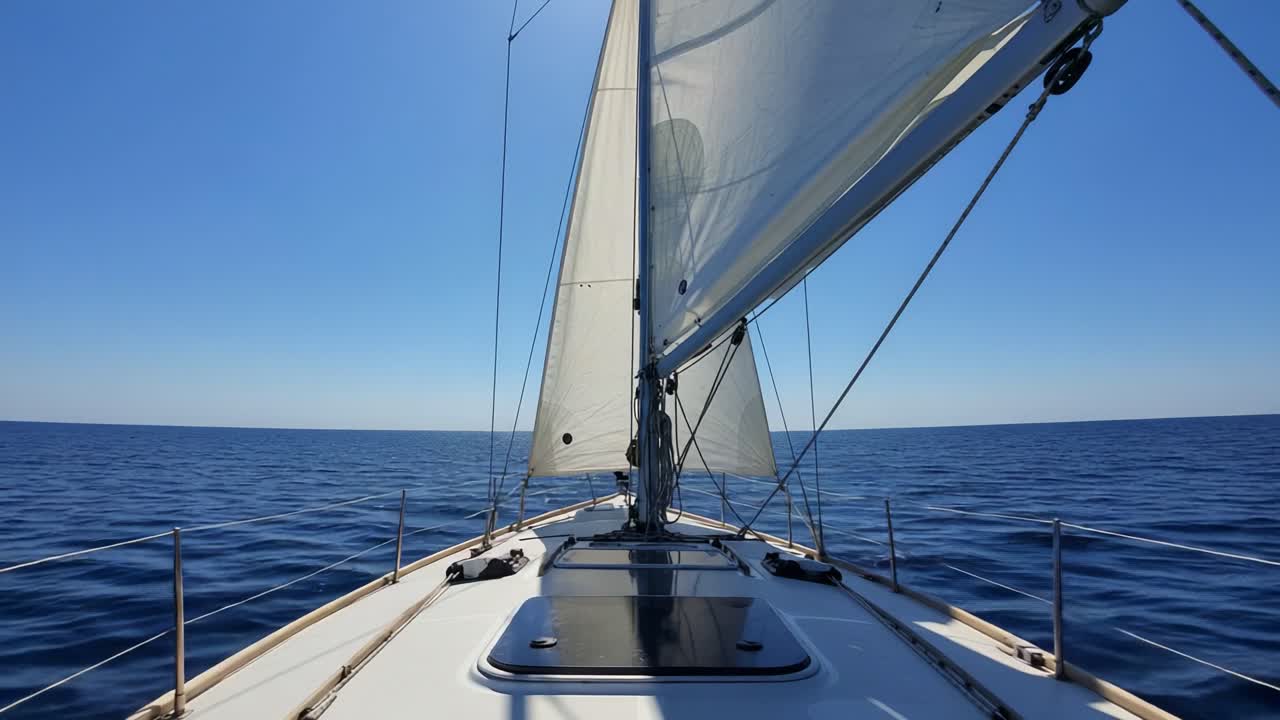 Exploring the Serenity of Sailing: A Journey through Calm Waters with Beautiful Views from the Bow of a Yacht