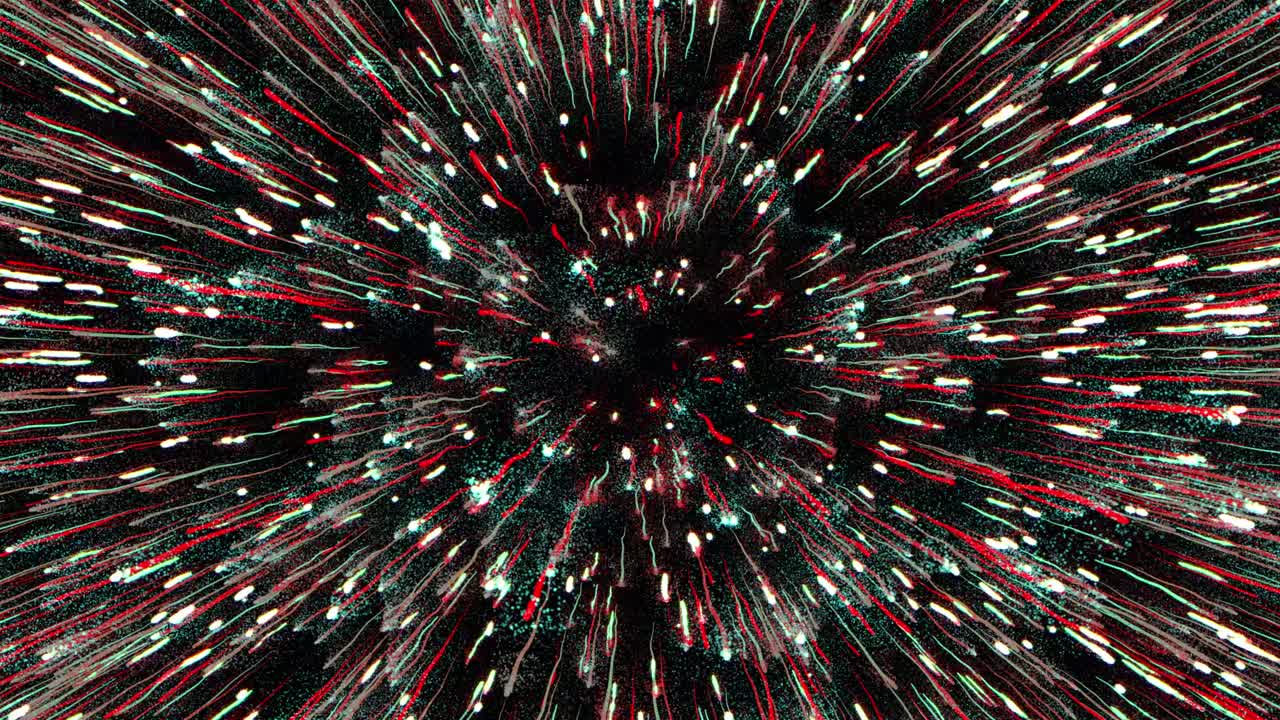 red energy lights fireworks moving in black background. 3d animation