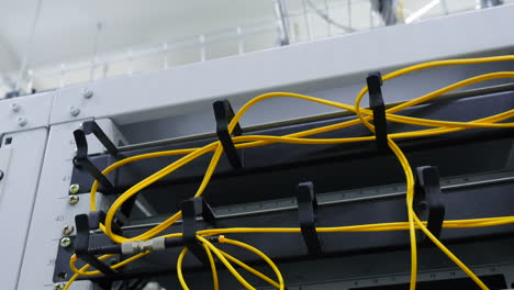 fiber optic cables in a server rack