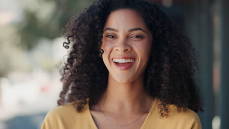 Laughing,-face-and-business-woman-in-city