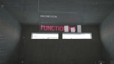 animación del texto de análisis y procesamiento de datos sobre fondo gris
