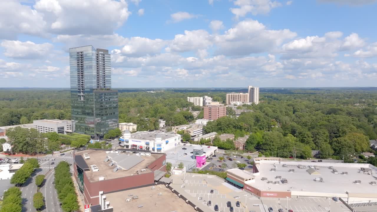 Target department store, Buckhead triangle shopping mall at Peachtree road, Large urban parks, Atlanta, Georgia, Aerial view