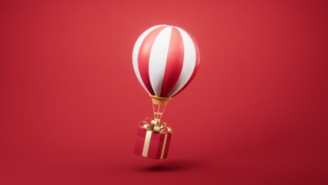 loop animation of hot air balloon and gift box, 3d rendering.