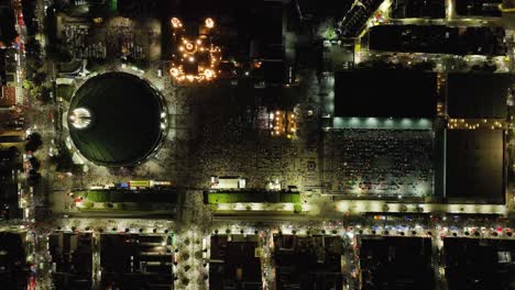 People-gathered-to-worship-at-the-Guadalupe-Basilica-in-Mexico---top-down-aerial