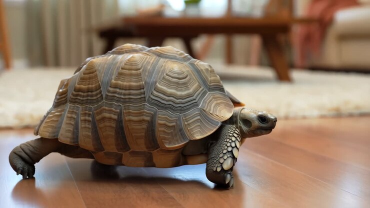 Tortoise walking indoors