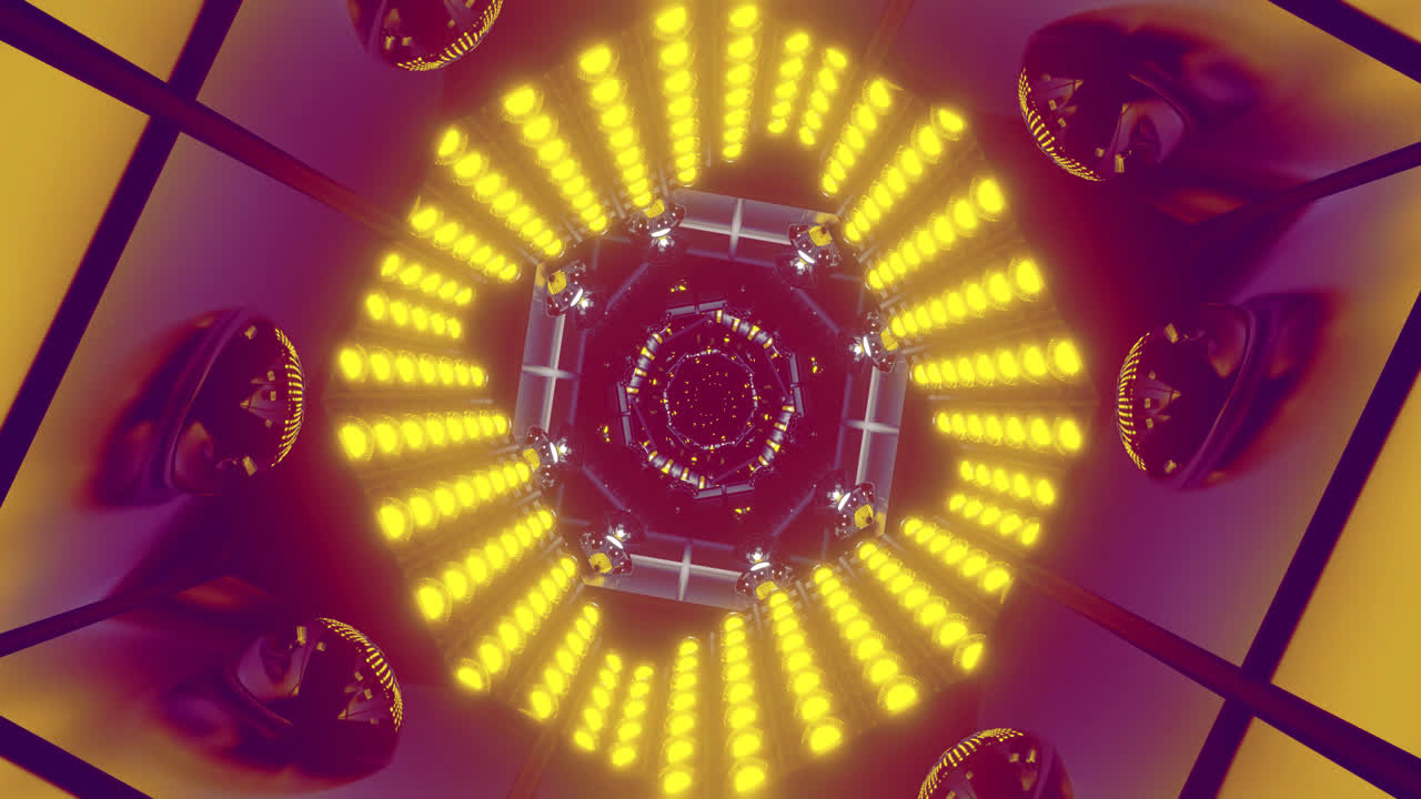 Questo screensaver video in loop continuo presenta un tunnel dinamico pieno di motivi vorticosi e colori vivaci, creando un'esperienza visiva coinvolgente per gli spettatori in qualsiasi momento.