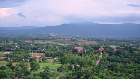 farmlands with buddhist temples, community scenery