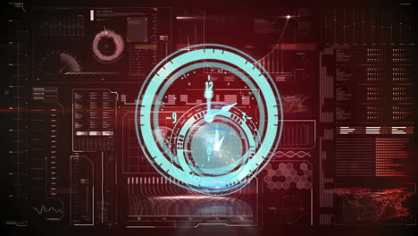 animación de relojes sobre el globo y procesamiento de datos en pantalla