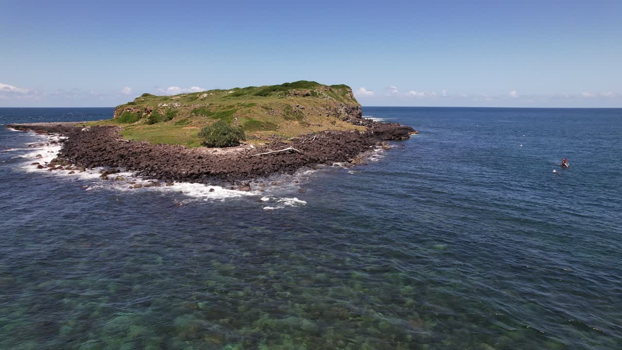 Cook Island And Seascape In NSW, Australia - Drone Shot