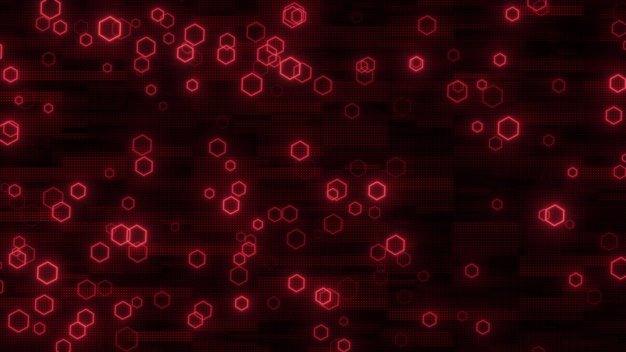 Abstract Digital Background with Glowing Red Hexagons and Data Grid
