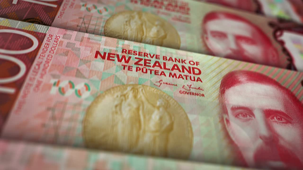 뉴질랜드 달러 돈 지폐 표면 루프 애니메이션