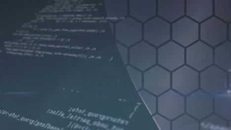 animation of data processing over hexagons on blue background