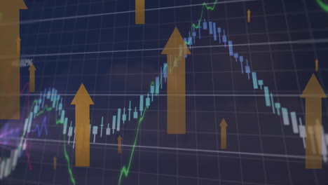 animación del procesamiento de datos financieros y flechas sobre la cuadrícula.