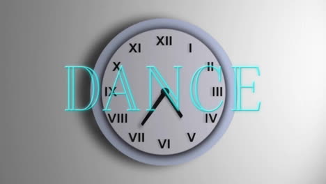 clock with roman numerals and dance text animation over it
