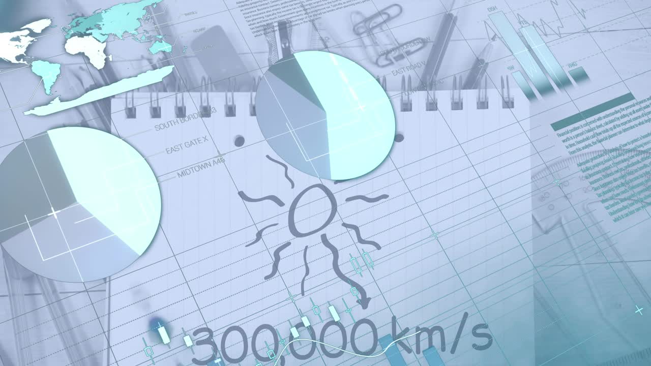 Animation af databehandling over skoleudstyr.