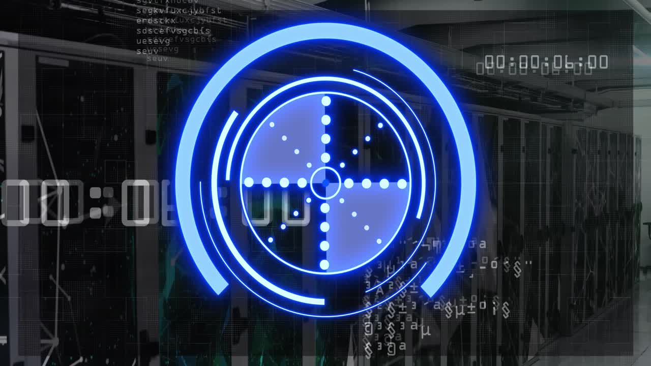 Animation of blue circle with data over servers