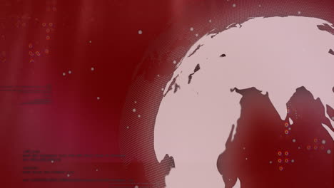 animación de formas abstractas y procesamiento de datos sobre un globo giratorio contra un fondo rojo