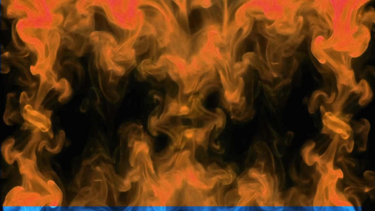 Fiamme astratte di fuoco arancione che si innalzano su sfondo nero