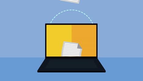 portátil con animación de archivos de documentos
