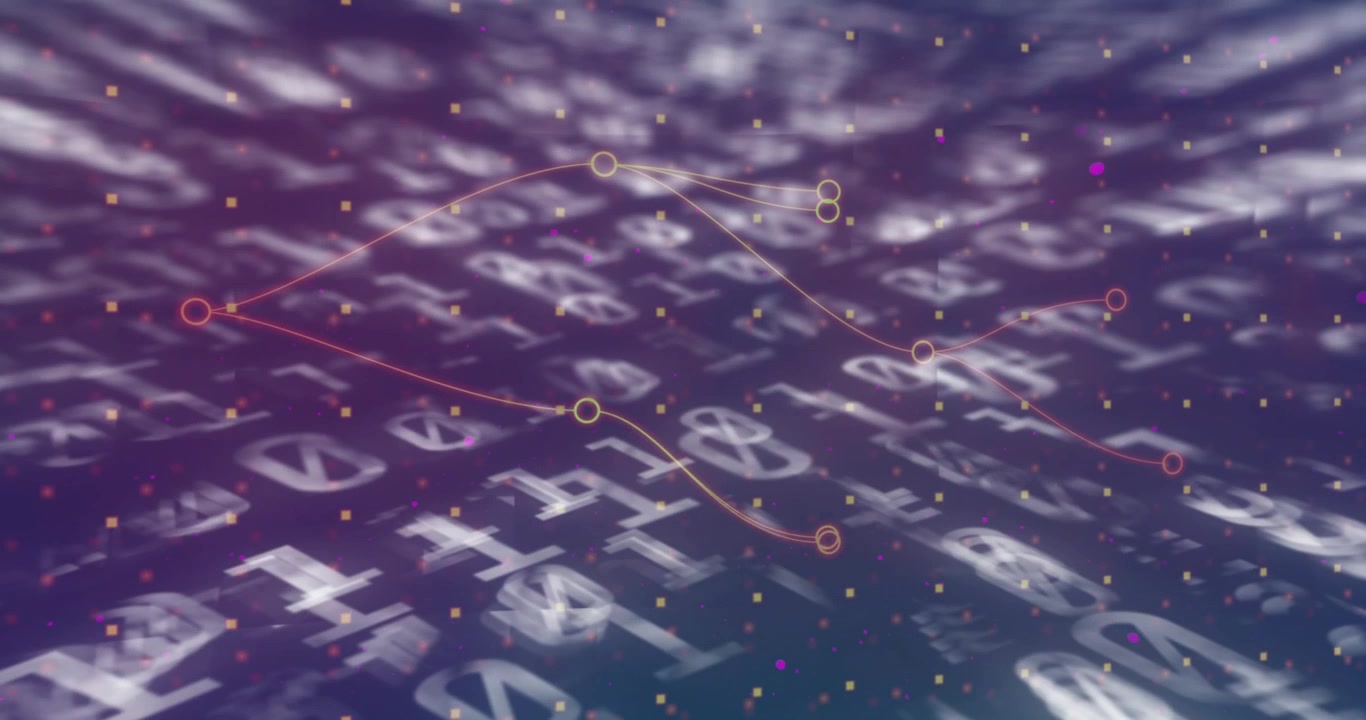 On playback start network of seven nodes appearing and extending curves for showing data flow