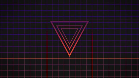 geometric triangle shapes animation over grid background with neon colors
