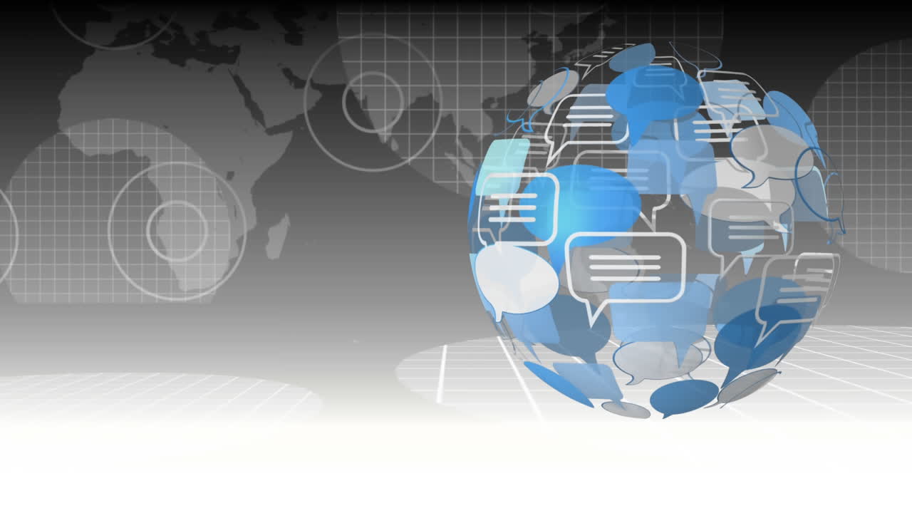 Message bubble icon and world map