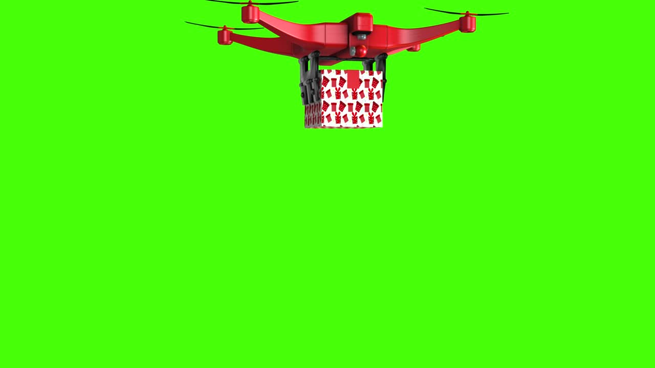 Drone delivering gift on the chroma-key background